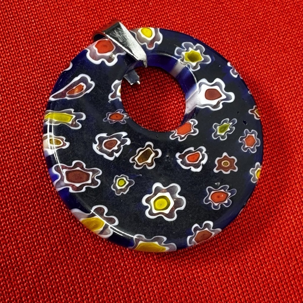 Blue Multicolor‎ Millefiori Glass Eccentric Circle Round Pendant